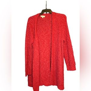 New Directions Popcorn Open Front Plus Size Cardigan- Maroon- 1X